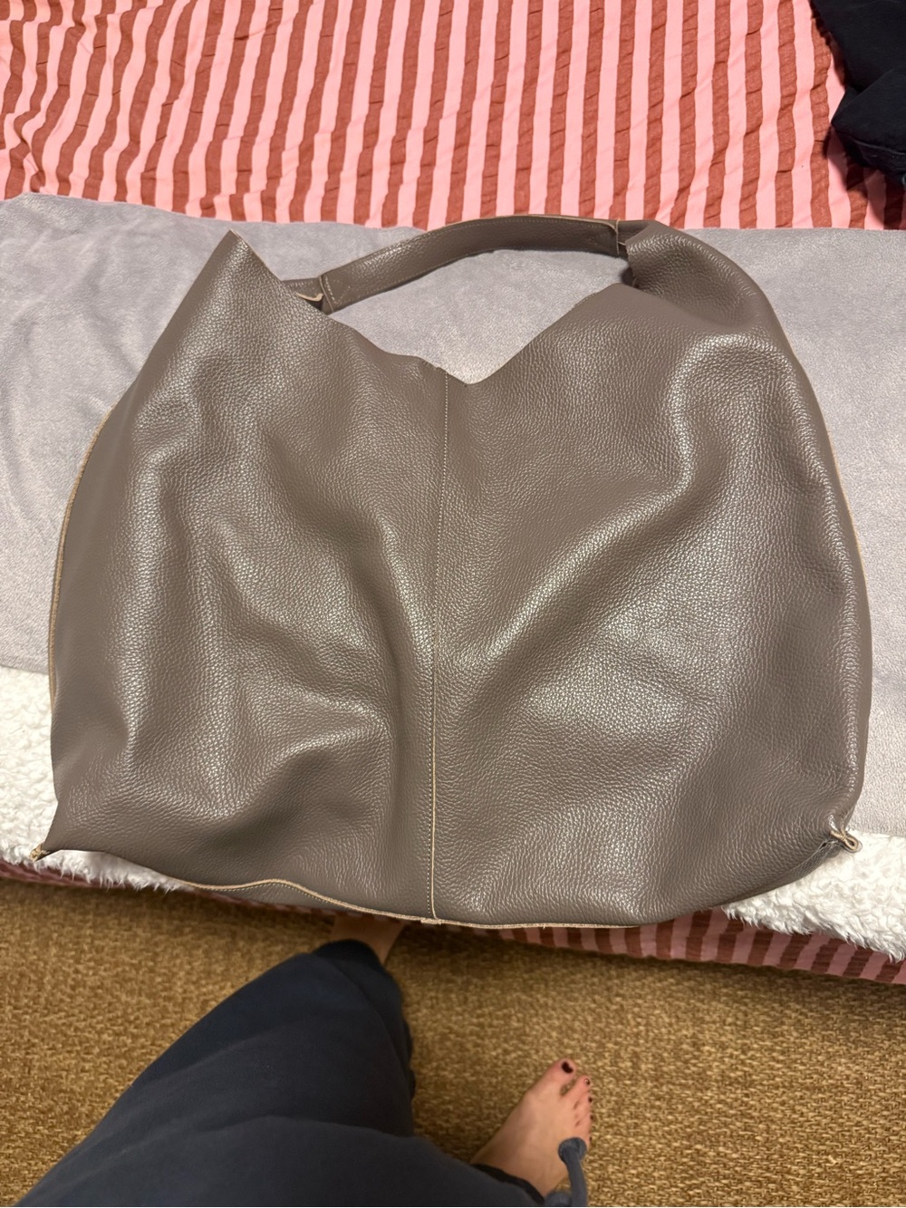 Marcella Kelly Tote | Soft Pebbled Taupe Hobo Shoulder Bag